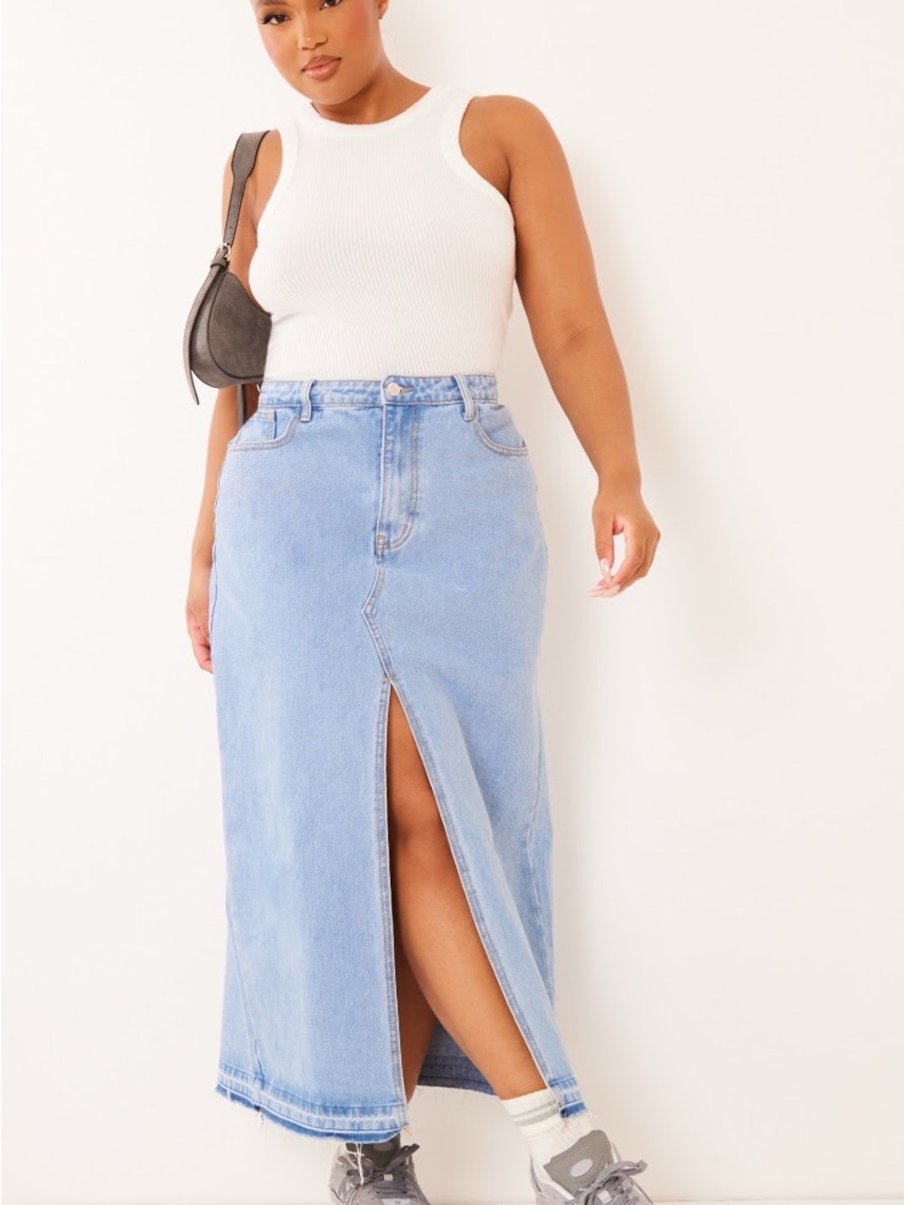 Pretty Little Thing Denim Maxi Skirt with Front Slit